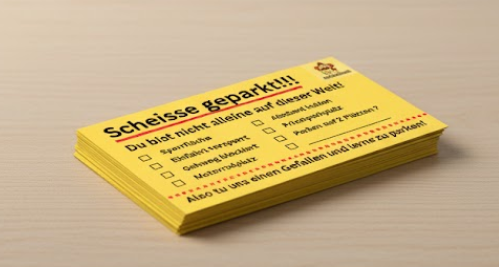 Scheisse geparkt!!! – Falschparker-Karte (10–500 Stück)